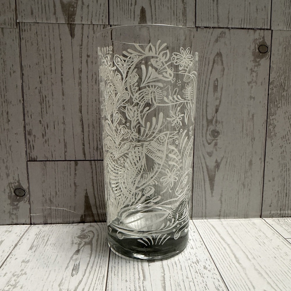 Anthropologie Serenta Glass Tumbler White Animal‎ Graphic Boho Cottagecore